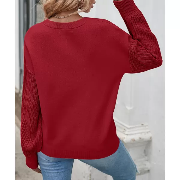 ZESICA Womens 2024 Fall Long Sleeve Crew Neck Solid Color Cable Knit Chunky Casual Oversized Pullover Sweater TopsRed
