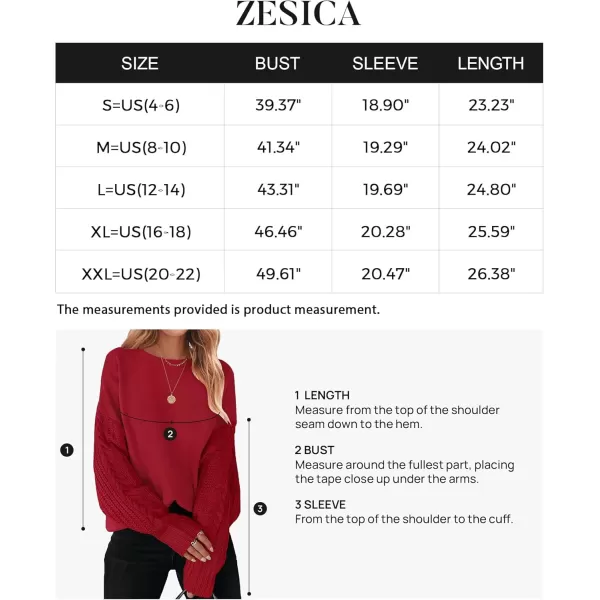 ZESICA Womens 2024 Fall Long Sleeve Crew Neck Solid Color Cable Knit Chunky Casual Oversized Pullover Sweater TopsRed
