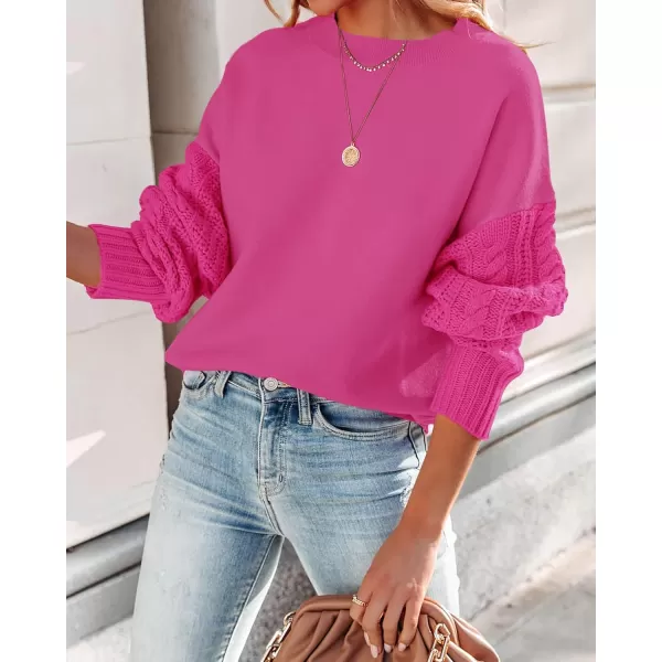 ZESICA Womens 2024 Fall Long Sleeve Crew Neck Solid Color Cable Knit Chunky Casual Oversized Pullover Sweater TopsRose
