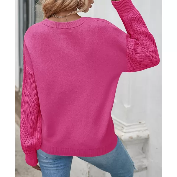 ZESICA Womens 2024 Fall Long Sleeve Crew Neck Solid Color Cable Knit Chunky Casual Oversized Pullover Sweater TopsRose