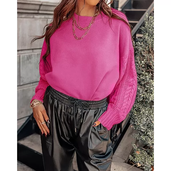 ZESICA Womens 2024 Fall Long Sleeve Crew Neck Solid Color Cable Knit Chunky Casual Oversized Pullover Sweater TopsRose