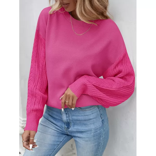 ZESICA Womens 2024 Fall Long Sleeve Crew Neck Solid Color Cable Knit Chunky Casual Oversized Pullover Sweater TopsRose