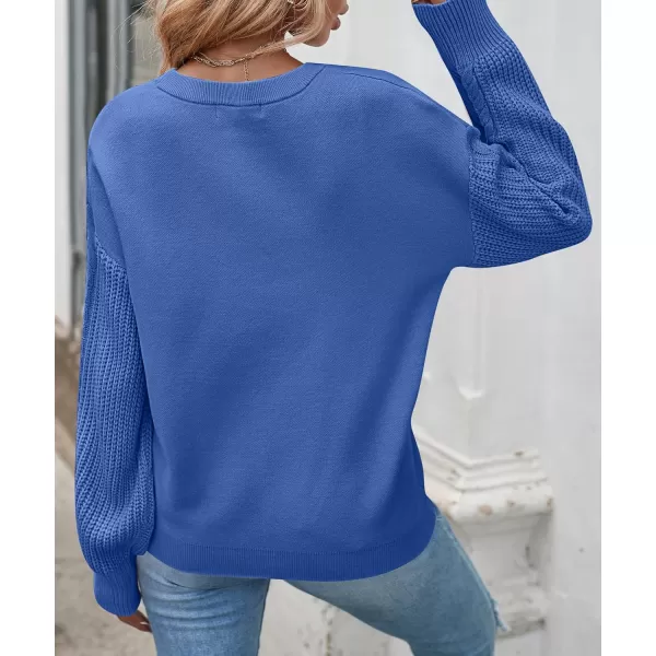 ZESICA Womens 2024 Fall Long Sleeve Crew Neck Solid Color Cable Knit Chunky Casual Oversized Pullover Sweater TopsRoyalblue