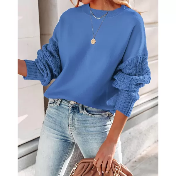 ZESICA Womens 2024 Fall Long Sleeve Crew Neck Solid Color Cable Knit Chunky Casual Oversized Pullover Sweater TopsRoyalblue