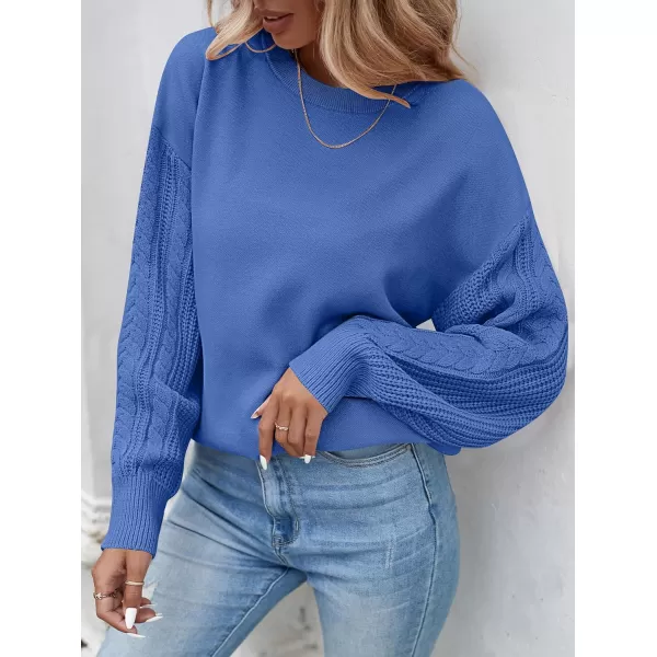 ZESICA Womens 2024 Fall Long Sleeve Crew Neck Solid Color Cable Knit Chunky Casual Oversized Pullover Sweater TopsRoyalblue