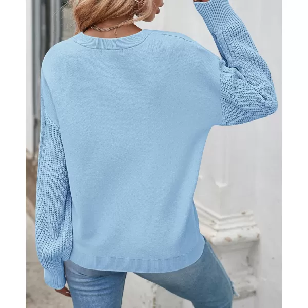 ZESICA Womens 2024 Fall Long Sleeve Crew Neck Solid Color Cable Knit Chunky Casual Oversized Pullover Sweater TopsSkyblue