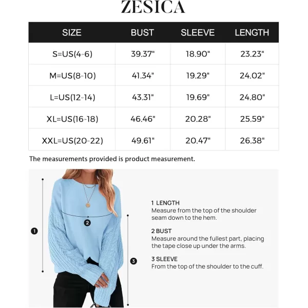 ZESICA Womens 2024 Fall Long Sleeve Crew Neck Solid Color Cable Knit Chunky Casual Oversized Pullover Sweater TopsSkyblue