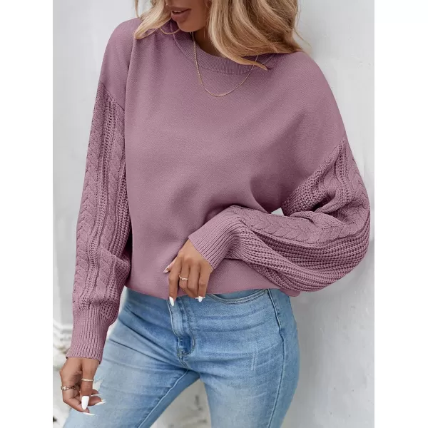 ZESICA Womens 2024 Fall Long Sleeve Crew Neck Solid Color Cable Knit Chunky Casual Oversized Pullover Sweater TopsTaro