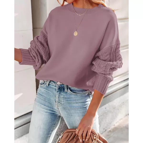 ZESICA Womens 2024 Fall Long Sleeve Crew Neck Solid Color Cable Knit Chunky Casual Oversized Pullover Sweater TopsTaro