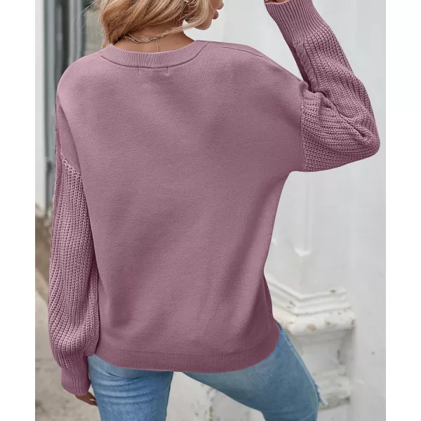 ZESICA Womens 2024 Fall Long Sleeve Crew Neck Solid Color Cable Knit Chunky Casual Oversized Pullover Sweater TopsTaro