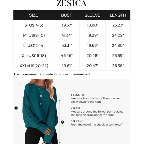 ZESICA Womens 2024 Fall Long Sleeve Crew Neck Solid Color Cable Knit Chunky Casual Oversized Pullover Sweater TopsTeal