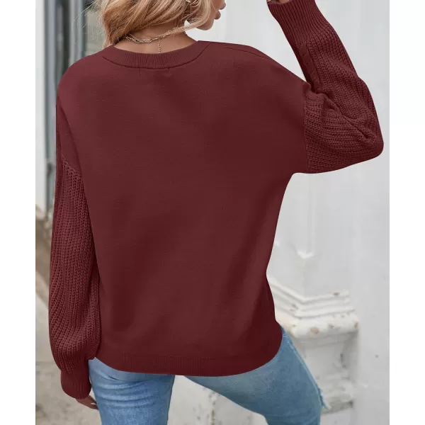 ZESICA Womens 2024 Fall Long Sleeve Crew Neck Solid Color Cable Knit Chunky Casual Oversized Pullover Sweater TopsWine