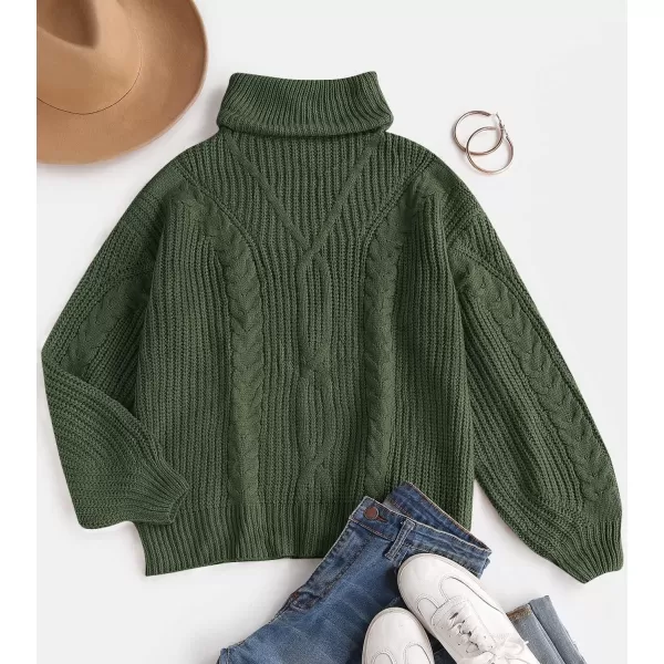 ZESICA Womens 2024 Fall Long Sleeve Turtleneck Chunky Knit Loose Oversized Sweater Pullover Jumper TopsArmygreen