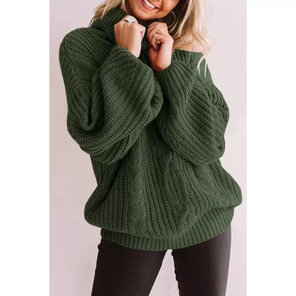 ZESICA Womens 2024 Fall Long Sleeve Turtleneck Chunky Knit Loose Oversized Sweater Pullover Jumper TopsArmygreen