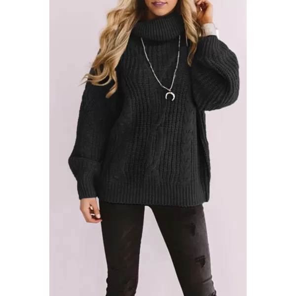 ZESICA Womens 2024 Fall Long Sleeve Turtleneck Chunky Knit Loose Oversized Sweater Pullover Jumper TopsBlack