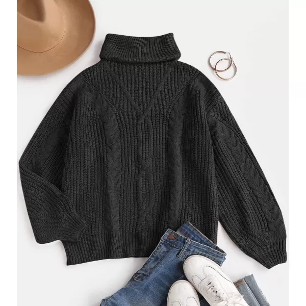ZESICA Womens 2024 Fall Long Sleeve Turtleneck Chunky Knit Loose Oversized Sweater Pullover Jumper TopsBlack