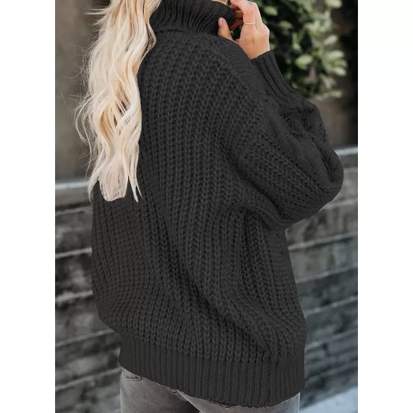 ZESICA Womens 2024 Fall Long Sleeve Turtleneck Chunky Knit Loose Oversized Sweater Pullover Jumper TopsBlack