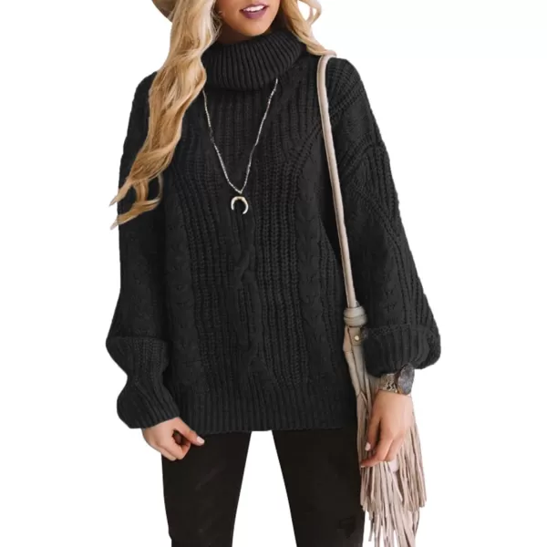 ZESICA Womens 2024 Fall Long Sleeve Turtleneck Chunky Knit Loose Oversized Sweater Pullover Jumper TopsBlack