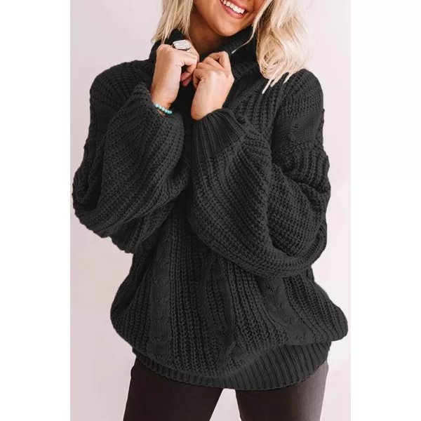 ZESICA Womens 2024 Fall Long Sleeve Turtleneck Chunky Knit Loose Oversized Sweater Pullover Jumper TopsBlack