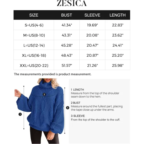 ZESICA Womens 2024 Fall Long Sleeve Turtleneck Chunky Knit Loose Oversized Sweater Pullover Jumper TopsBlue