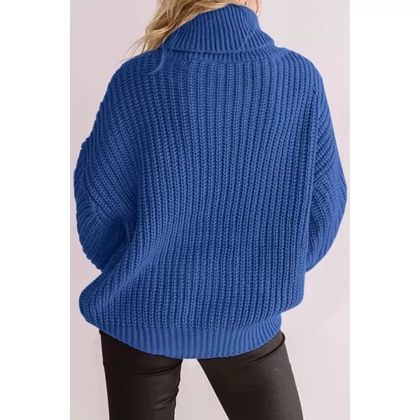 ZESICA Womens 2024 Fall Long Sleeve Turtleneck Chunky Knit Loose Oversized Sweater Pullover Jumper TopsBlue