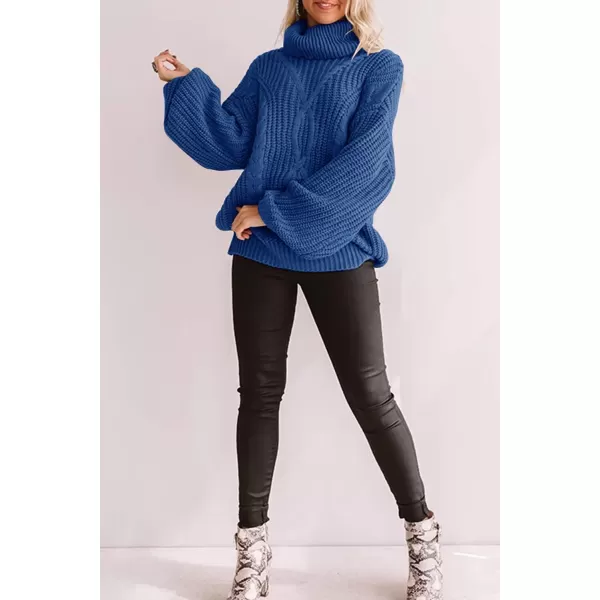 ZESICA Womens 2024 Fall Long Sleeve Turtleneck Chunky Knit Loose Oversized Sweater Pullover Jumper TopsBlue