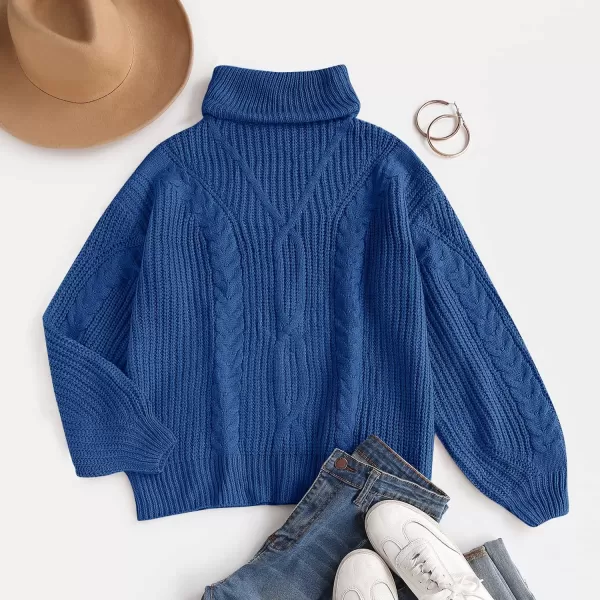 ZESICA Womens 2024 Fall Long Sleeve Turtleneck Chunky Knit Loose Oversized Sweater Pullover Jumper TopsBlue