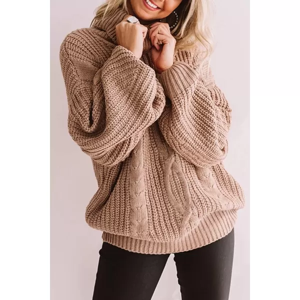 ZESICA Womens 2024 Fall Long Sleeve Turtleneck Chunky Knit Loose Oversized Sweater Pullover Jumper TopsBrown