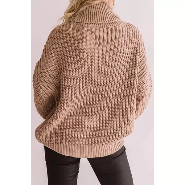 ZESICA Womens 2024 Fall Long Sleeve Turtleneck Chunky Knit Loose Oversized Sweater Pullover Jumper TopsBrown