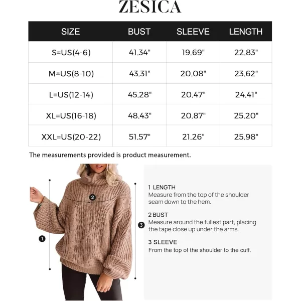 ZESICA Womens 2024 Fall Long Sleeve Turtleneck Chunky Knit Loose Oversized Sweater Pullover Jumper TopsBrown