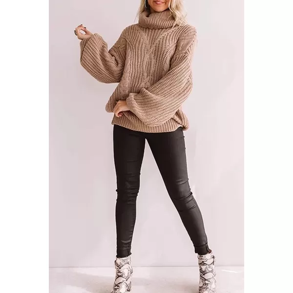 ZESICA Womens 2024 Fall Long Sleeve Turtleneck Chunky Knit Loose Oversized Sweater Pullover Jumper TopsBrown