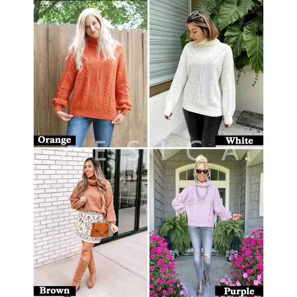 ZESICA Womens 2024 Fall Long Sleeve Turtleneck Chunky Knit Loose Oversized Sweater Pullover Jumper TopsBrown