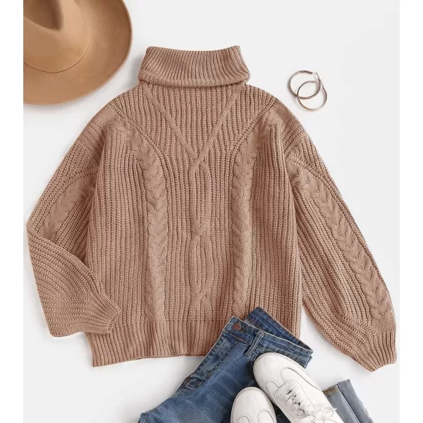 ZESICA Womens 2024 Fall Long Sleeve Turtleneck Chunky Knit Loose Oversized Sweater Pullover Jumper TopsBrown