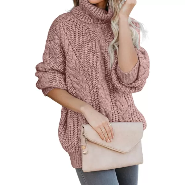 ZESICA Womens 2024 Fall Long Sleeve Turtleneck Chunky Knit Loose Oversized Sweater Pullover Jumper TopsDustypink