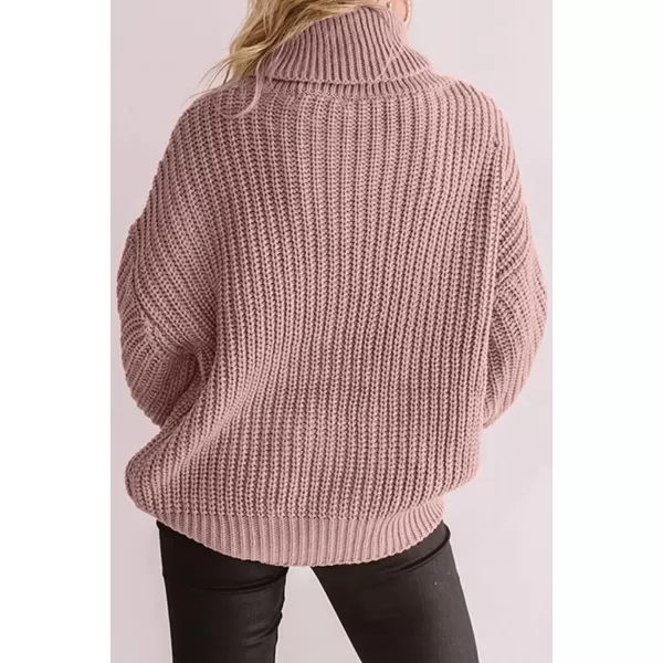 ZESICA Womens 2024 Fall Long Sleeve Turtleneck Chunky Knit Loose Oversized Sweater Pullover Jumper TopsDustypink