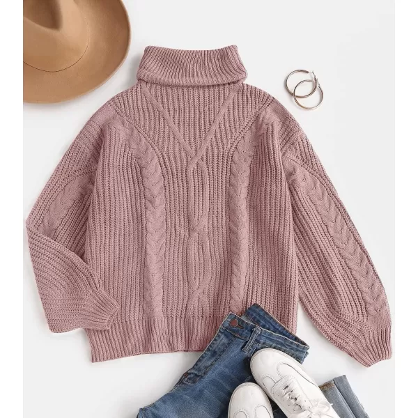 ZESICA Womens 2024 Fall Long Sleeve Turtleneck Chunky Knit Loose Oversized Sweater Pullover Jumper TopsDustypink