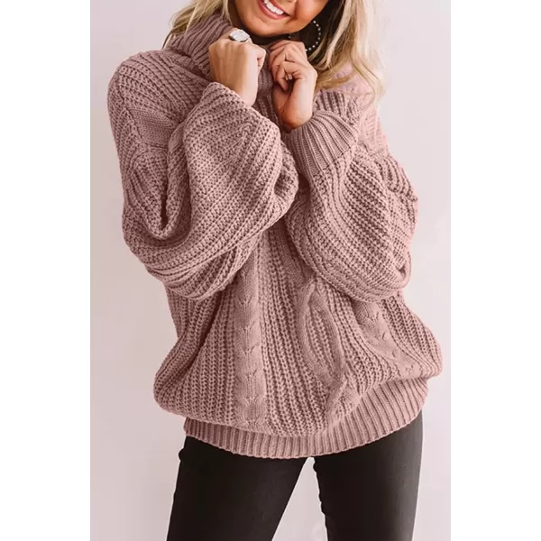 ZESICA Womens 2024 Fall Long Sleeve Turtleneck Chunky Knit Loose Oversized Sweater Pullover Jumper TopsDustypink