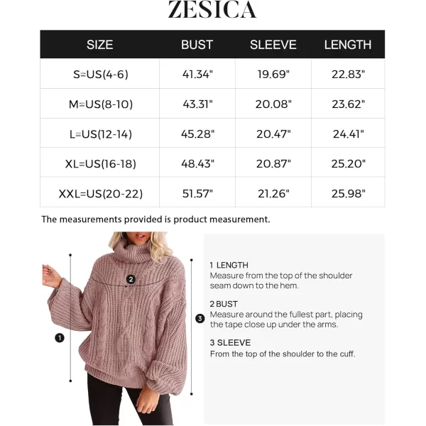 ZESICA Womens 2024 Fall Long Sleeve Turtleneck Chunky Knit Loose Oversized Sweater Pullover Jumper TopsDustypink