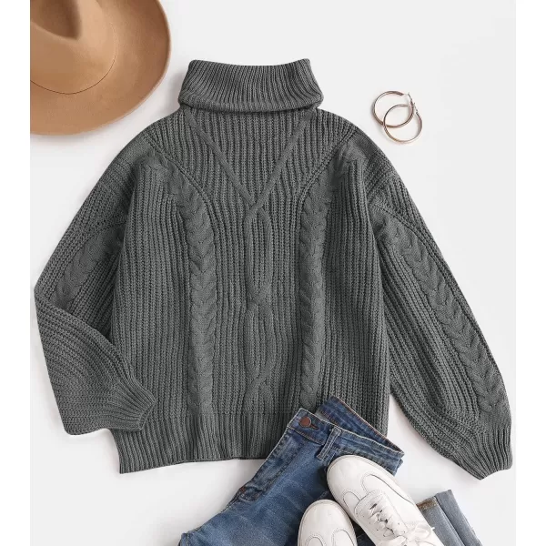 ZESICA Womens 2024 Fall Long Sleeve Turtleneck Chunky Knit Loose Oversized Sweater Pullover Jumper TopsGrey