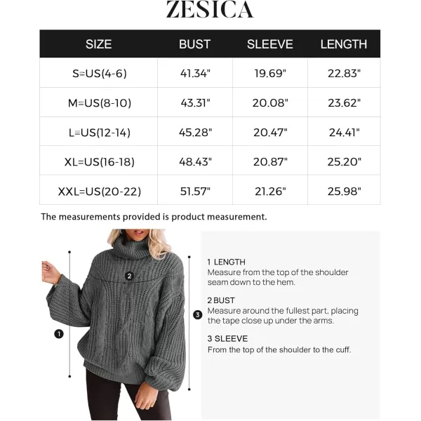 ZESICA Womens 2024 Fall Long Sleeve Turtleneck Chunky Knit Loose Oversized Sweater Pullover Jumper TopsGrey