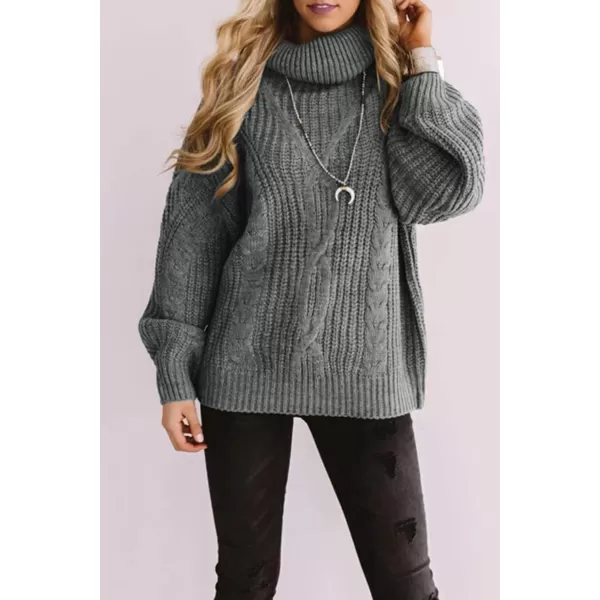 ZESICA Womens 2024 Fall Long Sleeve Turtleneck Chunky Knit Loose Oversized Sweater Pullover Jumper TopsGrey