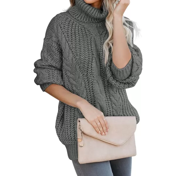 ZESICA Womens 2024 Fall Long Sleeve Turtleneck Chunky Knit Loose Oversized Sweater Pullover Jumper TopsGrey