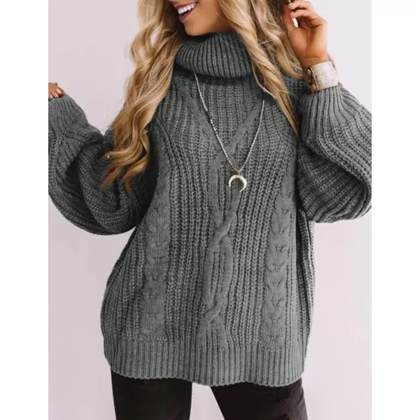 ZESICA Womens 2024 Fall Long Sleeve Turtleneck Chunky Knit Loose Oversized Sweater Pullover Jumper TopsGrey