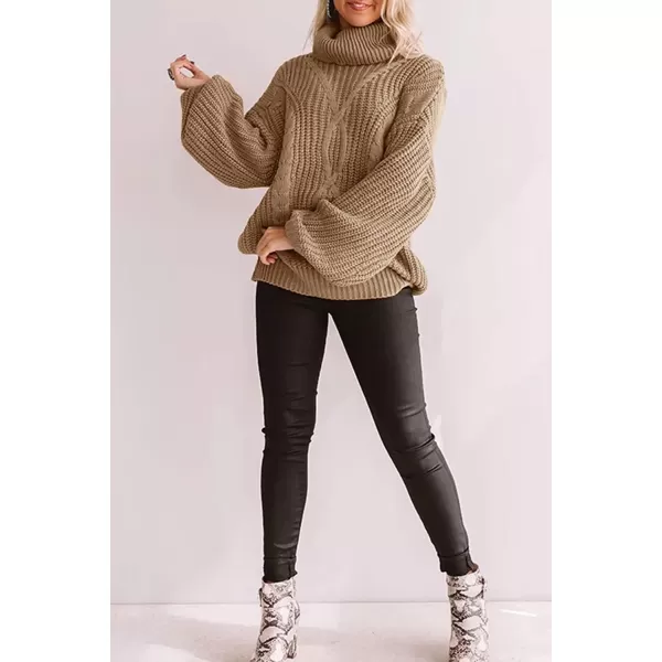 ZESICA Womens 2024 Fall Long Sleeve Turtleneck Chunky Knit Loose Oversized Sweater Pullover Jumper TopsKhaki