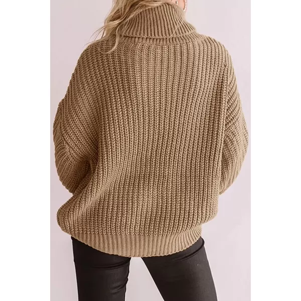 ZESICA Womens 2024 Fall Long Sleeve Turtleneck Chunky Knit Loose Oversized Sweater Pullover Jumper TopsKhaki