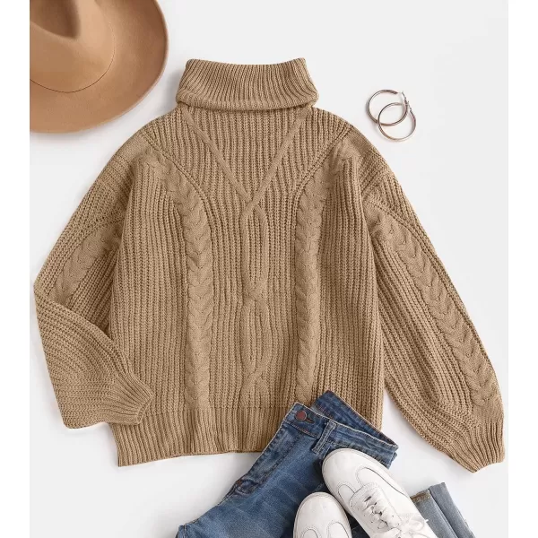 ZESICA Womens 2024 Fall Long Sleeve Turtleneck Chunky Knit Loose Oversized Sweater Pullover Jumper TopsKhaki
