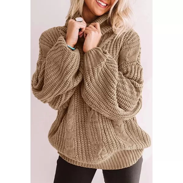 ZESICA Womens 2024 Fall Long Sleeve Turtleneck Chunky Knit Loose Oversized Sweater Pullover Jumper TopsKhaki