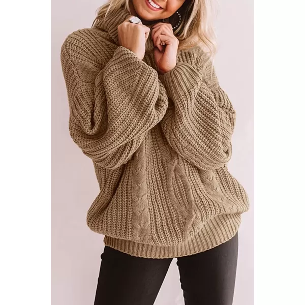 ZESICA Womens 2024 Fall Long Sleeve Turtleneck Chunky Knit Loose Oversized Sweater Pullover Jumper TopsKhaki