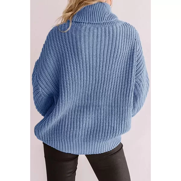 ZESICA Womens 2024 Fall Long Sleeve Turtleneck Chunky Knit Loose Oversized Sweater Pullover Jumper TopsLightblue