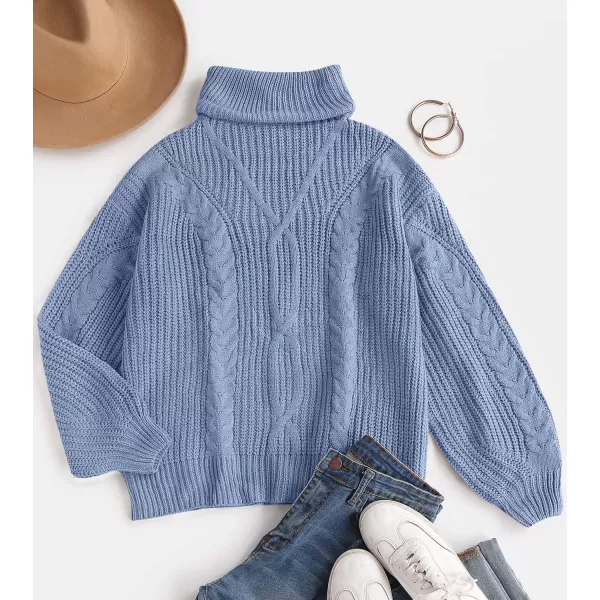 ZESICA Womens 2024 Fall Long Sleeve Turtleneck Chunky Knit Loose Oversized Sweater Pullover Jumper TopsLightblue